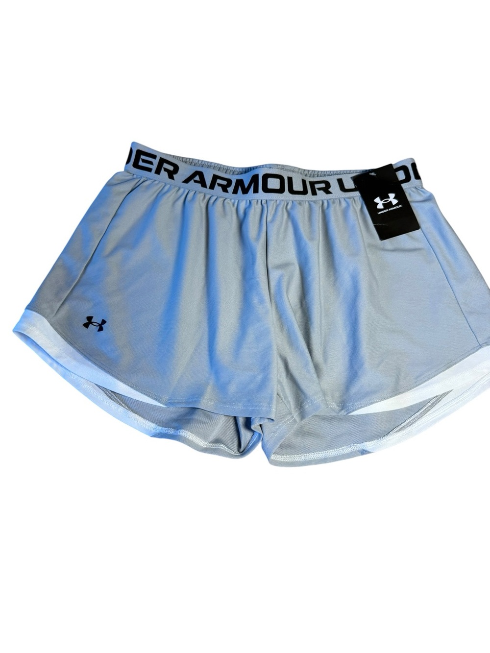 Under Armour Women's Light Gray Athletic Shorts with Logo Waistband
